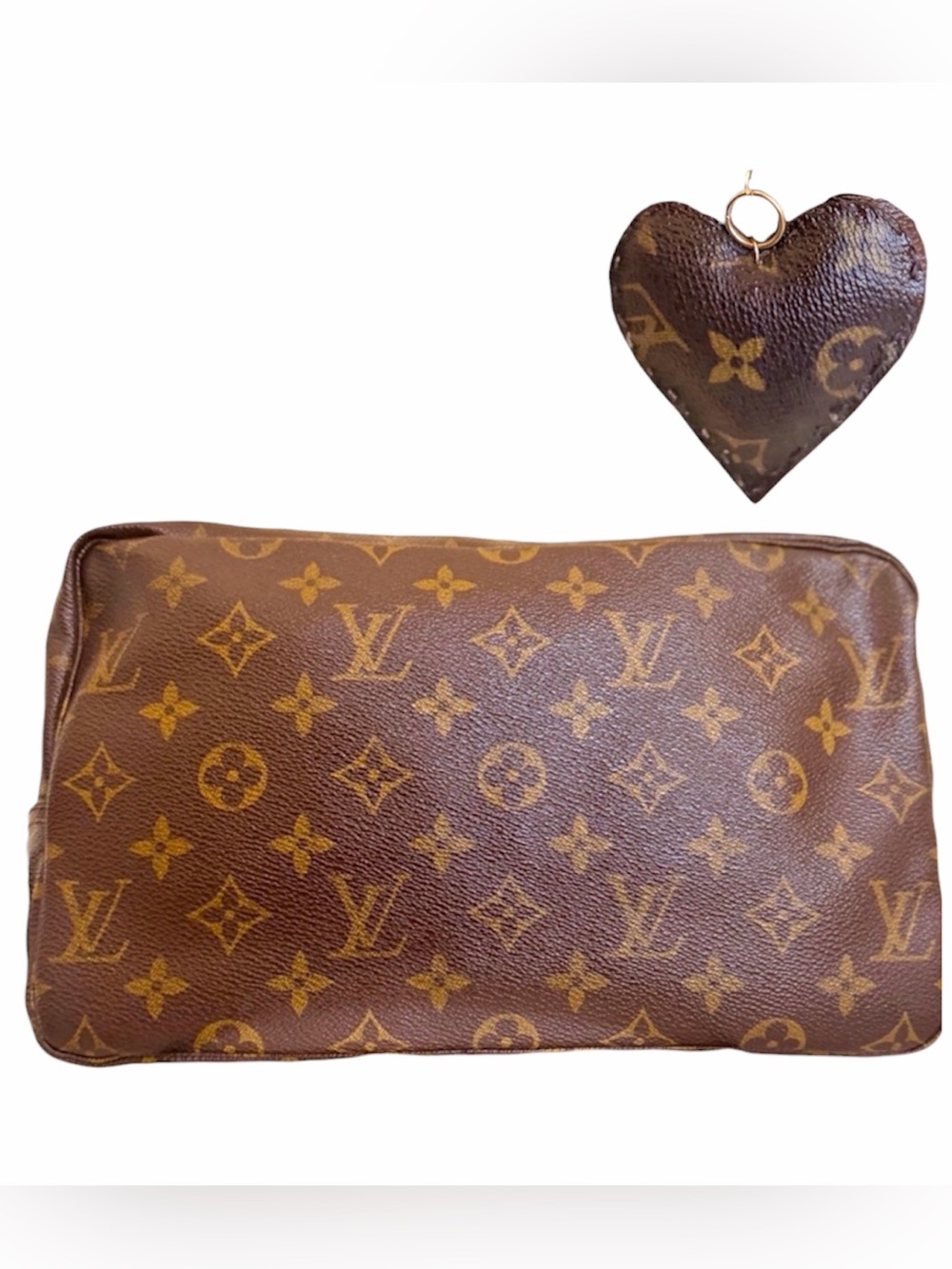 ✨🛍️ Louis Vuitton Monogram Trousse Toilette 28 Pouch Coated Canvas & Heart Charm